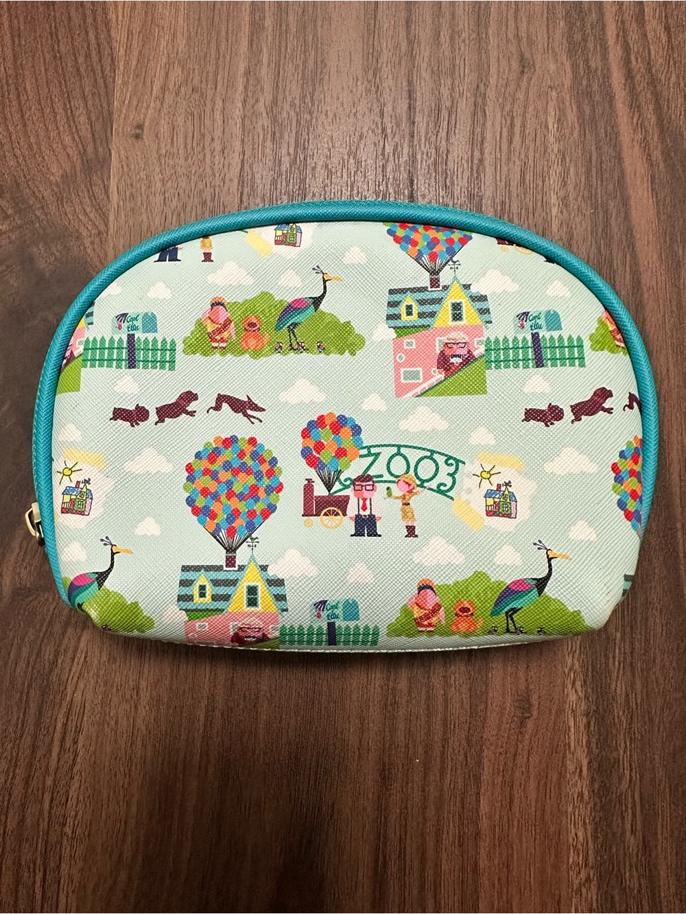 Disney Pixar UP Carl Ellie Balloon House Teal Cosmetic Makeup Bag Pouch